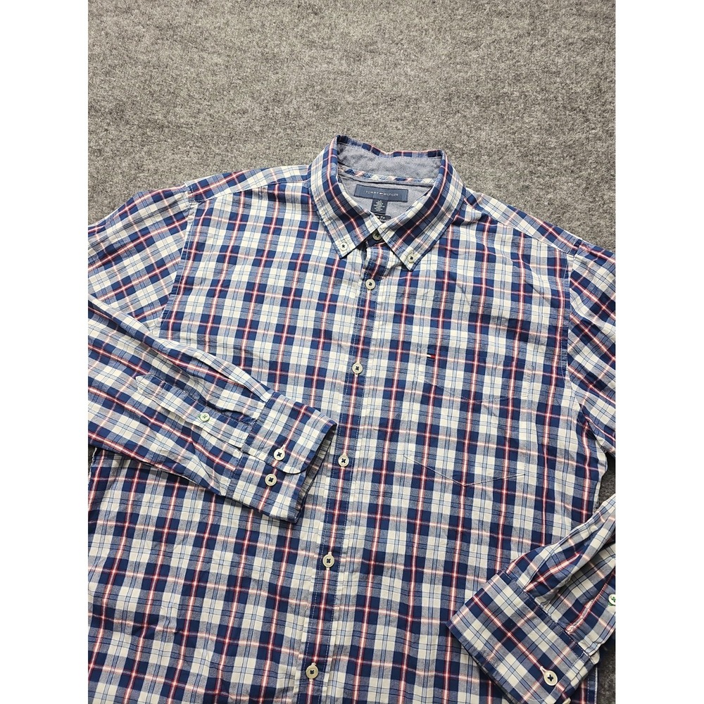 Tommy Hilfger Shirt "Mens Large" Collared Button Down Custom Fit Long Sleeve